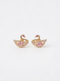 Hansa earrings — swan studs with a pink stone