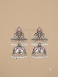 Mehar earrings — silver-tone jhumka, pink stones and pearls
